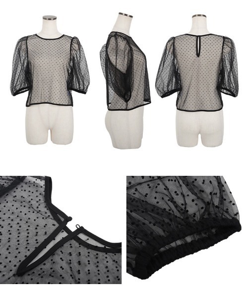 KOBE LETTUCE（コウベレタス）の「フロッキードットチュールパフスリーブプルオーバー（シャツ/ブラウス・レディース・アイボリー系/グレー系/ブラック系/ブラック系1・M）」の10枚目の写真