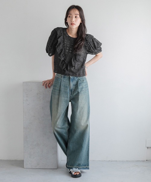 LOWRYS FARM（ローリーズファーム）の「スカラップレースブラウスＳＳ 136128（シャツ/ブラウス・レディース・ブラック/アイボリー・FREE）」の3枚目の写真