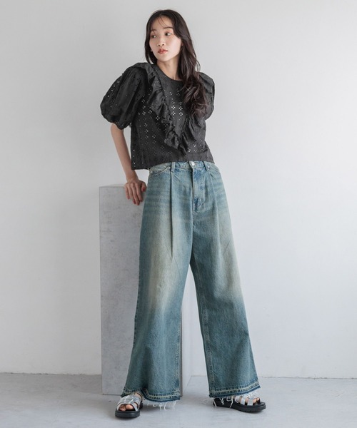 LOWRYS FARM（ローリーズファーム）の「スカラップレースブラウスＳＳ 136128（シャツ/ブラウス・レディース・ブラック/アイボリー・FREE）」の4枚目の写真