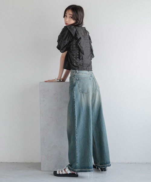 LOWRYS FARM（ローリーズファーム）の「スカラップレースブラウスＳＳ 136128（シャツ/ブラウス・レディース・ブラック/アイボリー・FREE）」の5枚目の写真