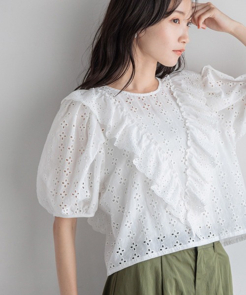 LOWRYS FARM（ローリーズファーム）の「スカラップレースブラウスＳＳ 136128（シャツ/ブラウス・レディース・ブラック/アイボリー・FREE）」の12枚目の写真