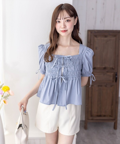 clear（クリア）の「リボン付きパフスリーブシャーリングブラウス［着回し抜群 大人 カジュアル］≪再入荷≫（シャツ/ブラウス・レディース・チャコールグレー/ブルーグレー/オフホワイト・F）」の14枚目の写真