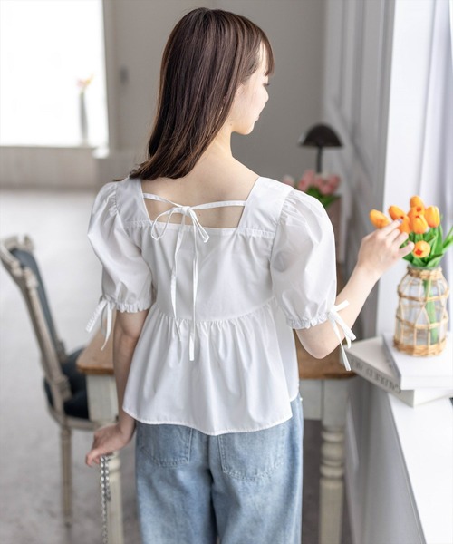 clear（クリア）の「リボン付きパフスリーブシャーリングブラウス［着回し抜群 大人 カジュアル］≪再入荷≫（シャツ/ブラウス・レディース・チャコールグレー/ブルーグレー/オフホワイト・F）」の16枚目の写真