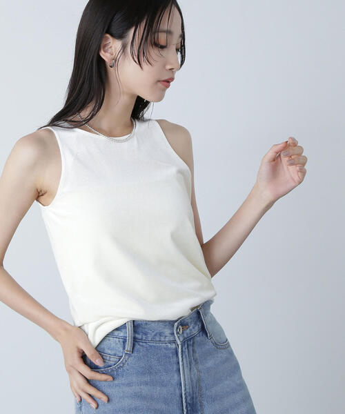 NATURAL BEAUTY BASIC（ナチュラルビューティーベーシック）の「◇ベロアアメスリトップス（タンクトップ・レディース・オフホワイト/ブラック/ベージュ・FREE）」の10枚目の写真