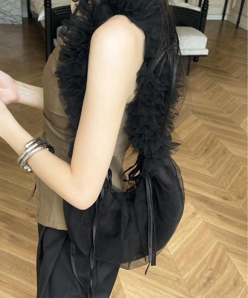 E&C closet…（イーアンドシークローゼット）の「チュールフリルショルダーバッグ（ショルダーバッグ・レディース・アイボリー/グリーン/グレー/ホワイト/ブラック/ピンク・FREE）」の19枚目の写真