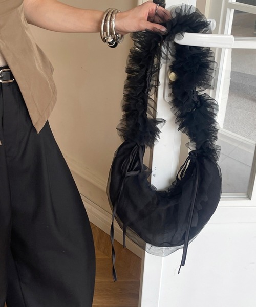 E&C closet…（イーアンドシークローゼット）の「チュールフリルショルダーバッグ（ショルダーバッグ・レディース・アイボリー/グリーン/グレー/ホワイト/ブラック/ピンク・FREE）」の13枚目の写真