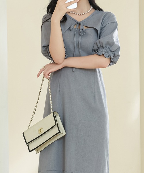 セール】【2点セット】ボレロ付き ソリッドカラー パフスリーブ