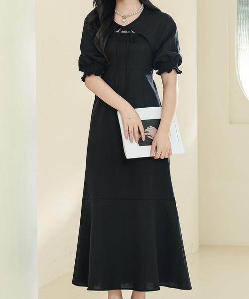 セール】【2点セット】ボレロ付き ソリッドカラー パフスリーブ