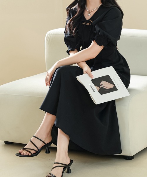 セール】【2点セット】ボレロ付き ソリッドカラー パフスリーブ