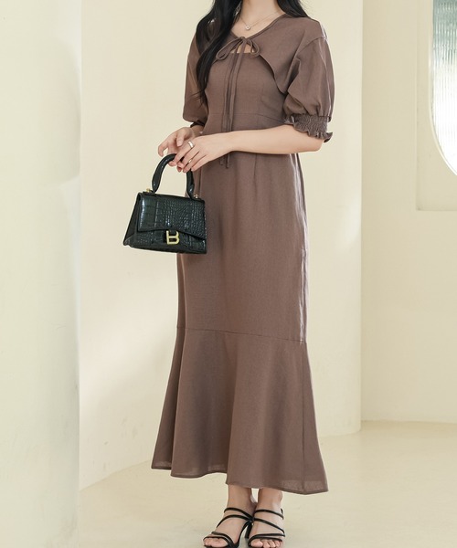 【美品】セルフポートレート ミディ パフスリーブ レース ロングワンピース 美品】セルフポートレート ミディ パフスリーブ レース ロング