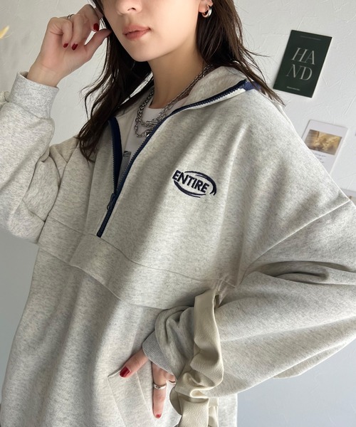 Java(ジャバ)の「《JaVa ジャバコラボ》レトロライクで大人スポーティーに。ワンポイント刺繍バイカラー裏起毛ハーフジップスウェット(セットアップ可能)(スウェット・レディース・オートミール/スモークピンク/ブラック/オフホワイト・X-LARGE/SMALL/MEDIUM/LARGE)」の15枚目の写真