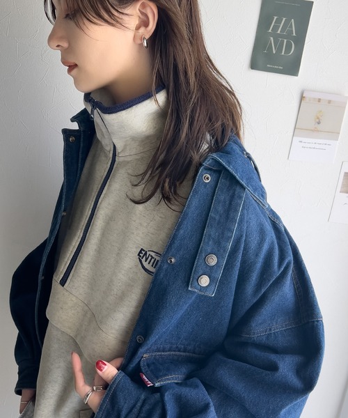 Java(ジャバ)の「《JaVa ジャバコラボ》レトロライクで大人スポーティーに。ワンポイント刺繍バイカラー裏起毛ハーフジップスウェット(セットアップ可能)(スウェット・レディース・オートミール/スモークピンク/ブラック/オフホワイト・X-LARGE/SMALL/MEDIUM/LARGE)」の16枚目の写真