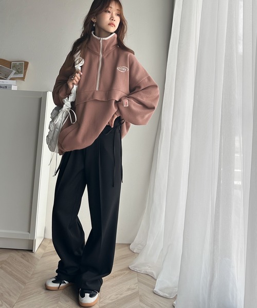 Java(ジャバ)の「《JaVa ジャバコラボ》レトロライクで大人スポーティーに。ワンポイント刺繍バイカラー裏起毛ハーフジップスウェット(セットアップ可能)(スウェット・レディース・オートミール/スモークピンク/ブラック/オフホワイト・X-LARGE/SMALL/MEDIUM/LARGE)」の18枚目の写真