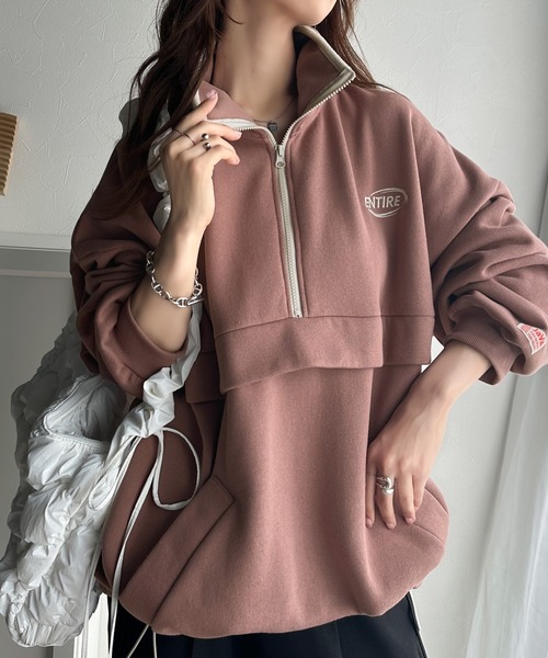 Java(ジャバ)の「《JaVa ジャバコラボ》レトロライクで大人スポーティーに。ワンポイント刺繍バイカラー裏起毛ハーフジップスウェット(セットアップ可能)(スウェット・レディース・オートミール/スモークピンク/ブラック/オフホワイト・X-LARGE/SMALL/MEDIUM/LARGE)」の19枚目の写真