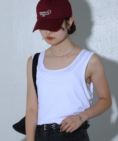 COLONY 2139(コロニートゥーワンスリーナイン)の「ダブルレイヤードタンクトップ(タンクトップ・レディース・ブラック/チャコールグレー/オフホワイト・FREE)」の2枚目の写真