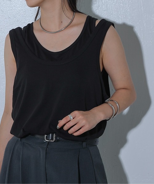 COLONY 2139(コロニートゥーワンスリーナイン)の「ダブルレイヤードタンクトップ(タンクトップ・レディース・ブラック/チャコールグレー/オフホワイト・FREE)」の1枚目の写真