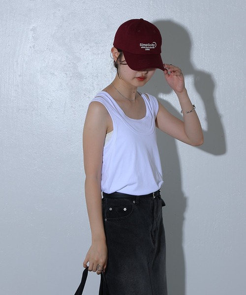 COLONY 2139(コロニートゥーワンスリーナイン)の「ダブルレイヤードタンクトップ(タンクトップ・レディース・ブラック/チャコールグレー/オフホワイト・FREE)」の6枚目の写真