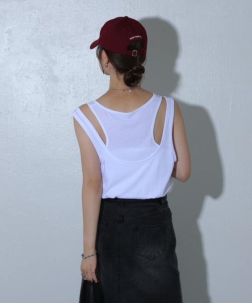 COLONY 2139(コロニートゥーワンスリーナイン)の「ダブルレイヤードタンクトップ(タンクトップ・レディース・ブラック/チャコールグレー/オフホワイト・FREE)」の8枚目の写真