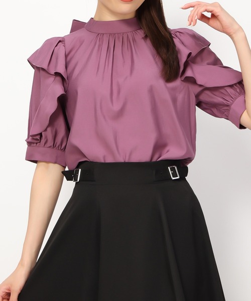 MISCH MASCH（ミッシュマッシュ）の「フリルスリーブブラウス/MM438108（シャツ/ブラウス・レディース・ブラック/ホワイト/ピンク・ﾌﾘ-）」の3枚目の写真