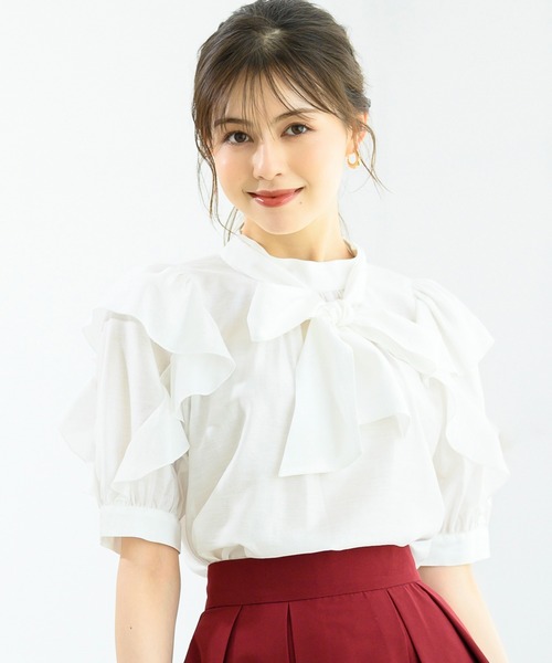 MISCH MASCH（ミッシュマッシュ）の「フリルスリーブブラウス/MM438108（シャツ/ブラウス・レディース・ブラック/ホワイト/ピンク・ﾌﾘ-）」の22枚目の写真
