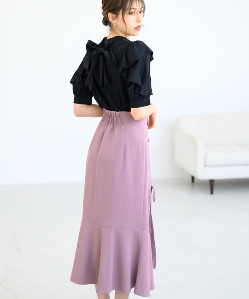 MISCH MASCH（ミッシュマッシュ）の「フリルスリーブブラウス/MM438108（シャツ/ブラウス・レディース・ブラック/ホワイト/ピンク・ﾌﾘ-）」の5枚目の写真