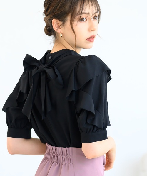 MISCH MASCH（ミッシュマッシュ）の「フリルスリーブブラウス/MM438108（シャツ/ブラウス・レディース・ブラック/ホワイト/ピンク・ﾌﾘ-）」の4枚目の写真
