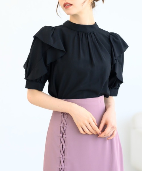 MISCH MASCH（ミッシュマッシュ）の「フリルスリーブブラウス/MM438108（シャツ/ブラウス・レディース・ブラック/ホワイト/ピンク・ﾌﾘ-）」の7枚目の写真