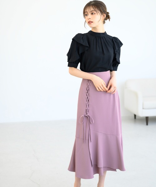 MISCH MASCH（ミッシュマッシュ）の「フリルスリーブブラウス/MM438108（シャツ/ブラウス・レディース・ブラック/ホワイト/ピンク・ﾌﾘ-）」の10枚目の写真