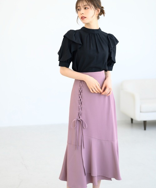 MISCH MASCH（ミッシュマッシュ）の「フリルスリーブブラウス/MM438108（シャツ/ブラウス・レディース・ブラック/ホワイト/ピンク・ﾌﾘ-）」の9枚目の写真