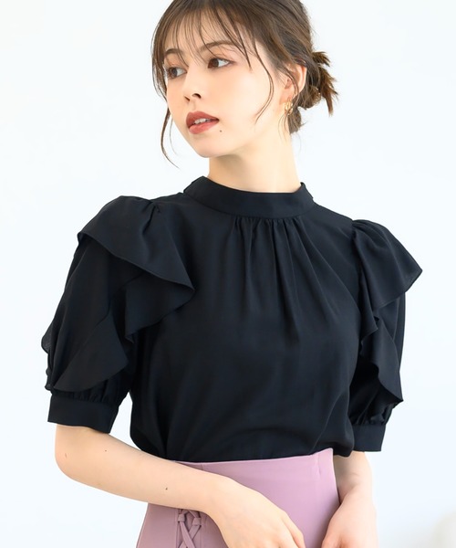 MISCH MASCH（ミッシュマッシュ）の「フリルスリーブブラウス/MM438108（シャツ/ブラウス・レディース・ブラック/ホワイト/ピンク・ﾌﾘ-）」の8枚目の写真