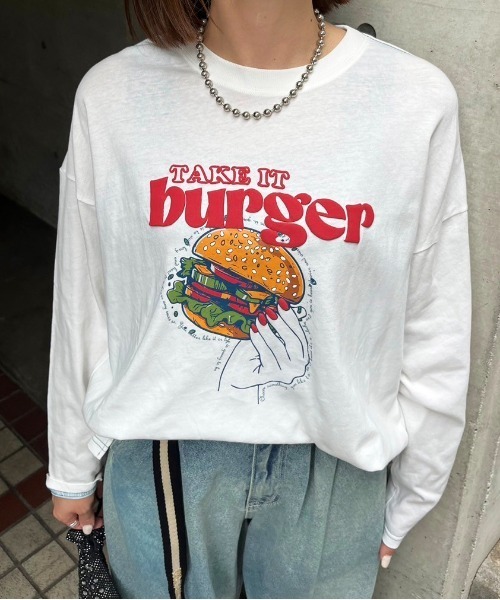 DOUBLE NAME(ダブルネーム)の「TAKE IT HAMBURGER ロンTEE(Tシャツ/カットソー・レディース・ブラック/オフホワイト・FREE)」の3枚目の写真