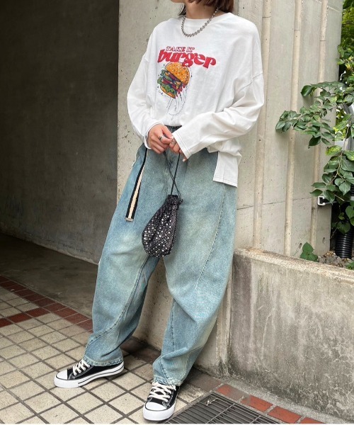 DOUBLE NAME(ダブルネーム)の「TAKE IT HAMBURGER ロンTEE(Tシャツ/カットソー・レディース・ブラック/オフホワイト・FREE)」の6枚目の写真