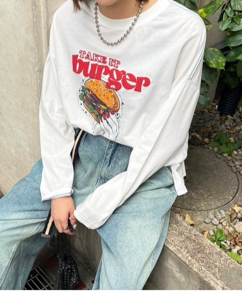 DOUBLE NAME(ダブルネーム)の「TAKE IT HAMBURGER ロンTEE(Tシャツ/カットソー・レディース・ブラック/オフホワイト・FREE)」の16枚目の写真