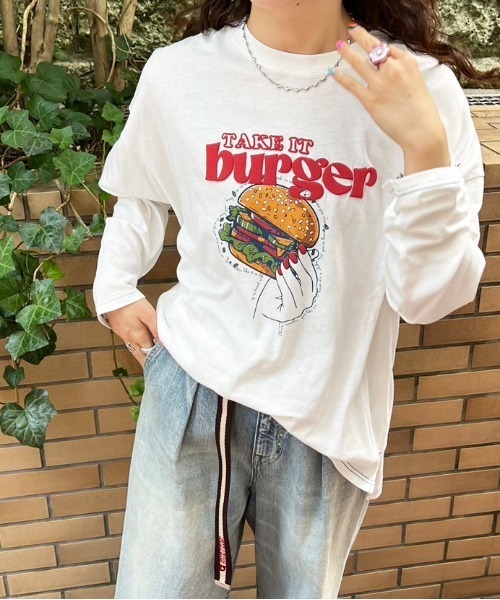 DOUBLE NAME(ダブルネーム)の「TAKE IT HAMBURGER ロンTEE(Tシャツ/カットソー・レディース・ブラック/オフホワイト・FREE)」の15枚目の写真