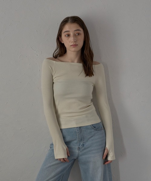 セール】【MINERTE】glitter off shoulder tops / ラメ