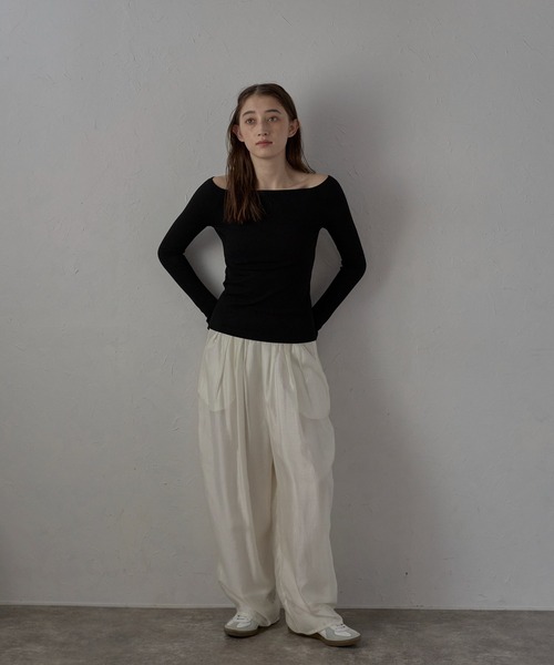 セール】【MINERTE】glitter off shoulder tops / ラメオフショルプル