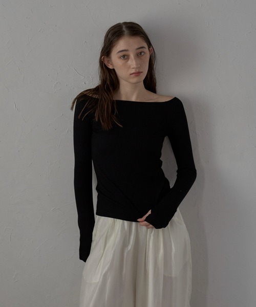 セール】【MINERTE】glitter off shoulder tops / ラメ