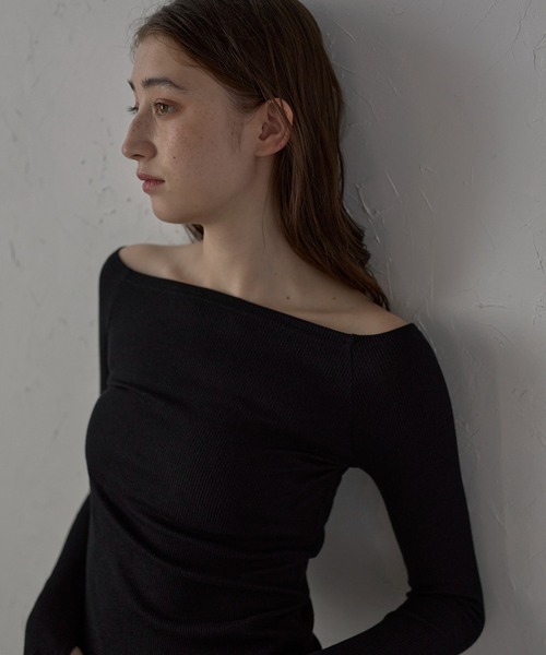 セール】【MINERTE】glitter off shoulder tops / ラメ