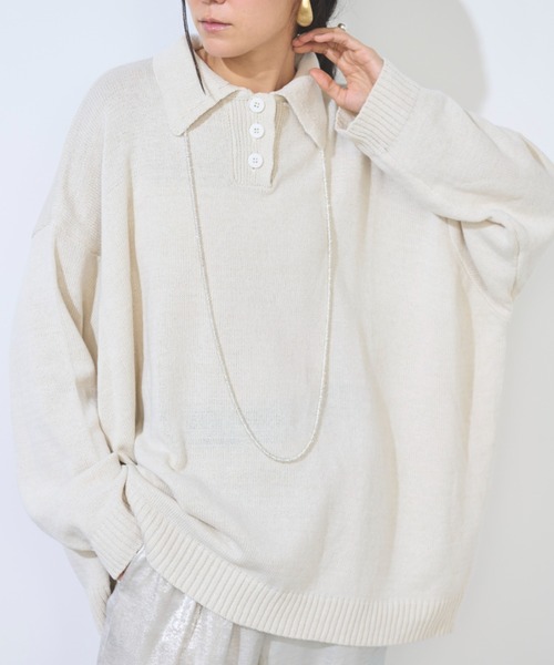 Libra Cue(リブラ キュー)の「ポロニットプルオーバー(ニット/セーター・レディース・ブラック/グレー/ボルドー/オフホワイト・FREE)」の1枚目の写真