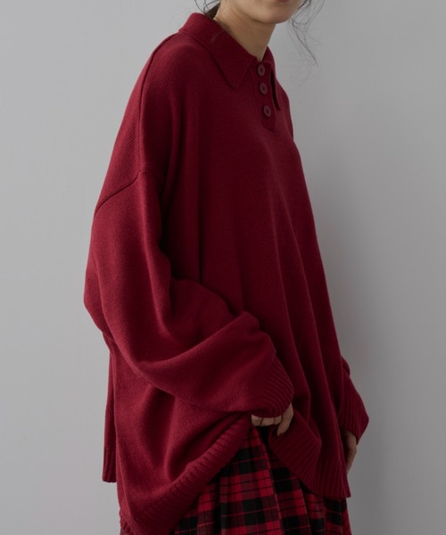 Libra Cue(リブラ キュー)の「ポロニットプルオーバー(ニット/セーター・レディース・ブラック/グレー/ボルドー/オフホワイト・FREE)」の4枚目の写真