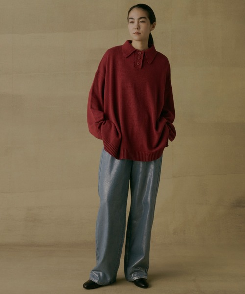 Libra Cue(リブラ キュー)の「ポロニットプルオーバー(ニット/セーター・レディース・ブラック/グレー/ボルドー/オフホワイト・FREE)」の13枚目の写真