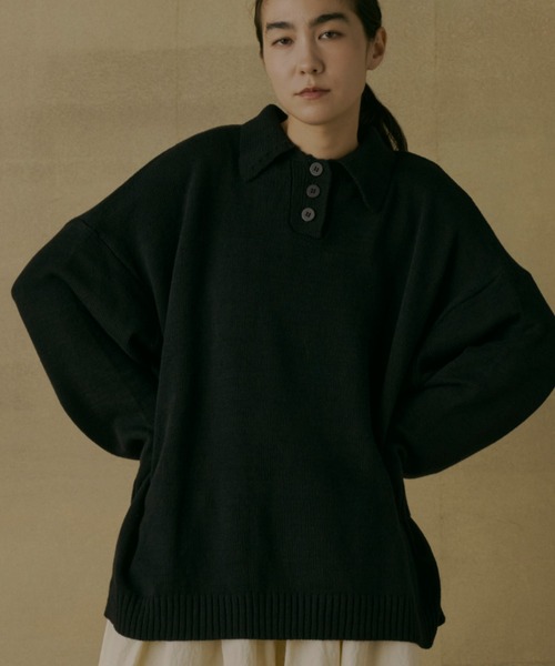 Libra Cue(リブラ キュー)の「ポロニットプルオーバー(ニット/セーター・レディース・ブラック/グレー/ボルドー/オフホワイト・FREE)」の9枚目の写真