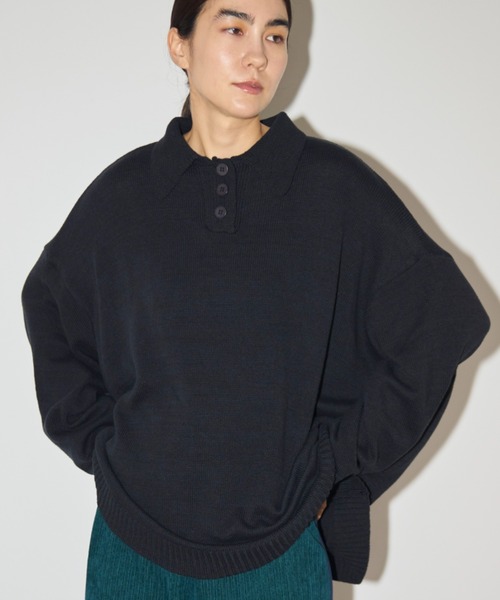 Libra Cue(リブラ キュー)の「ポロニットプルオーバー(ニット/セーター・レディース・ブラック/グレー/ボルドー/オフホワイト・FREE)」の6枚目の写真