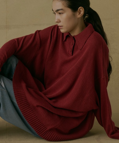 Libra Cue(リブラ キュー)の「ポロニットプルオーバー(ニット/セーター・レディース・ブラック/グレー/ボルドー/オフホワイト・FREE)」の21枚目の写真