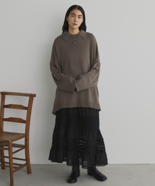 Libra Cue(リブラ キュー)の「ポロニットプルオーバー(ニット/セーター・レディース・ブラック/グレー/ボルドー/オフホワイト・FREE)」の16枚目の写真