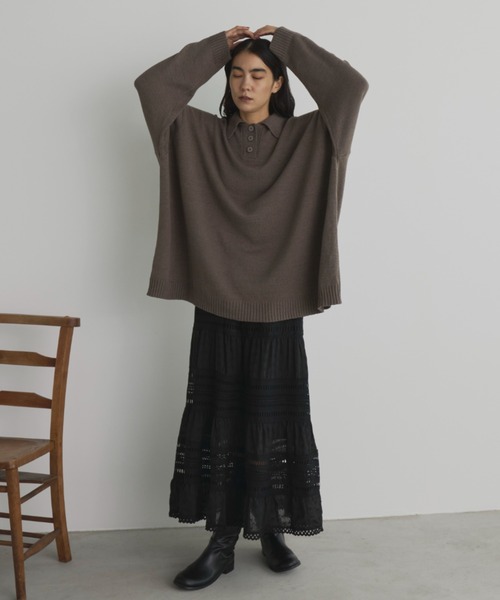 Libra Cue(リブラ キュー)の「ポロニットプルオーバー(ニット/セーター・レディース・ブラック/グレー/ボルドー/オフホワイト・FREE)」の17枚目の写真