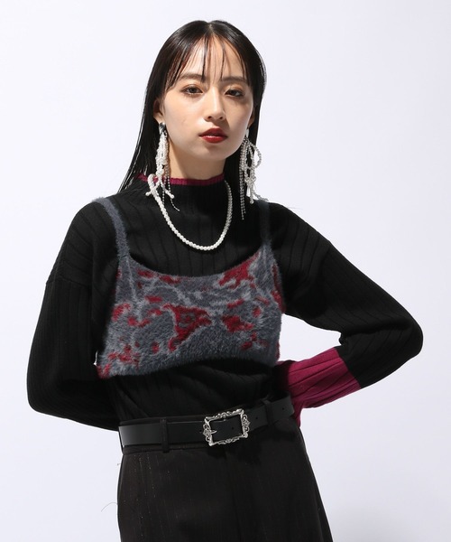 HARE(ハレ)の「シャギーガラニットビスチェ(HARE)(ベスト・レディース・レッド/ライトグレー・FREE)」の8枚目の写真