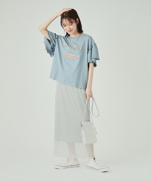 Cutie Blonde（キューティーブロンド）の「◆【洗える】ロゴデザインでこなれ見え フリルスリーブTシャツ（Tシャツ/カットソー・レディース・ブルー系/ホワイト系その他/チャコールグレー/ベージュ系1・03/02/04）」の15枚目の写真