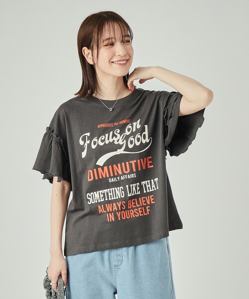Cutie Blonde（キューティーブロンド）の「◆【洗える】ロゴデザインでこなれ見え フリルスリーブTシャツ（Tシャツ/カットソー・レディース・ブルー系/ホワイト系その他/チャコールグレー/ベージュ系1・03/02/04）」の18枚目の写真
