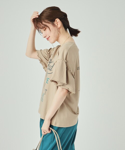 Cutie Blonde（キューティーブロンド）の「◆【洗える】ロゴデザインでこなれ見え フリルスリーブTシャツ（Tシャツ/カットソー・レディース・ブルー系/ホワイト系その他/チャコールグレー/ベージュ系1・03/02/04）」の10枚目の写真